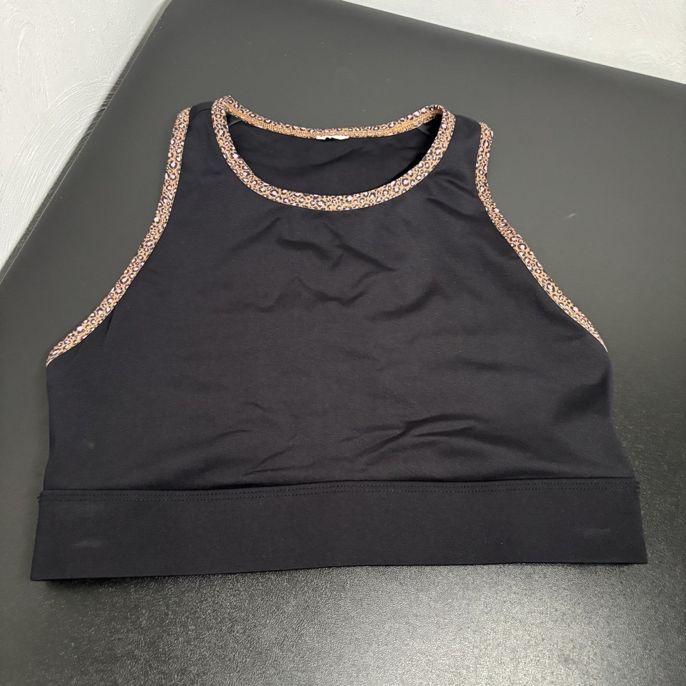 Fabletics The Cougar Tank Top Women Size Small Bra Support Black Racerback Gym